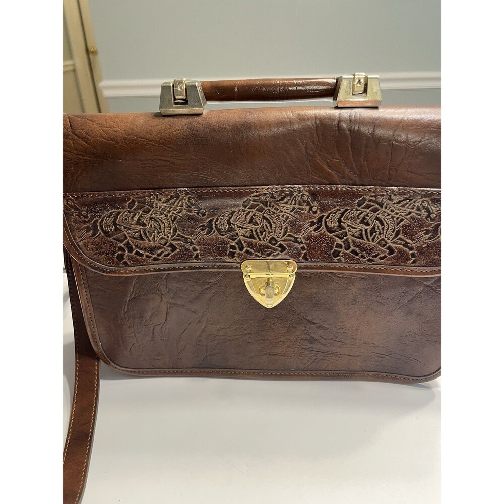 Kentucky Derby Tooled Leather Horse Riding Brown Handbag Purse